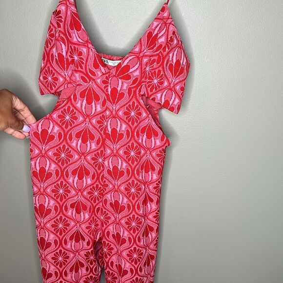 ZARA CUT OUT JACQUARD KNIT JUMPSUIT JACQUARD RED bloggers favorite size M - Picture 12 of 12